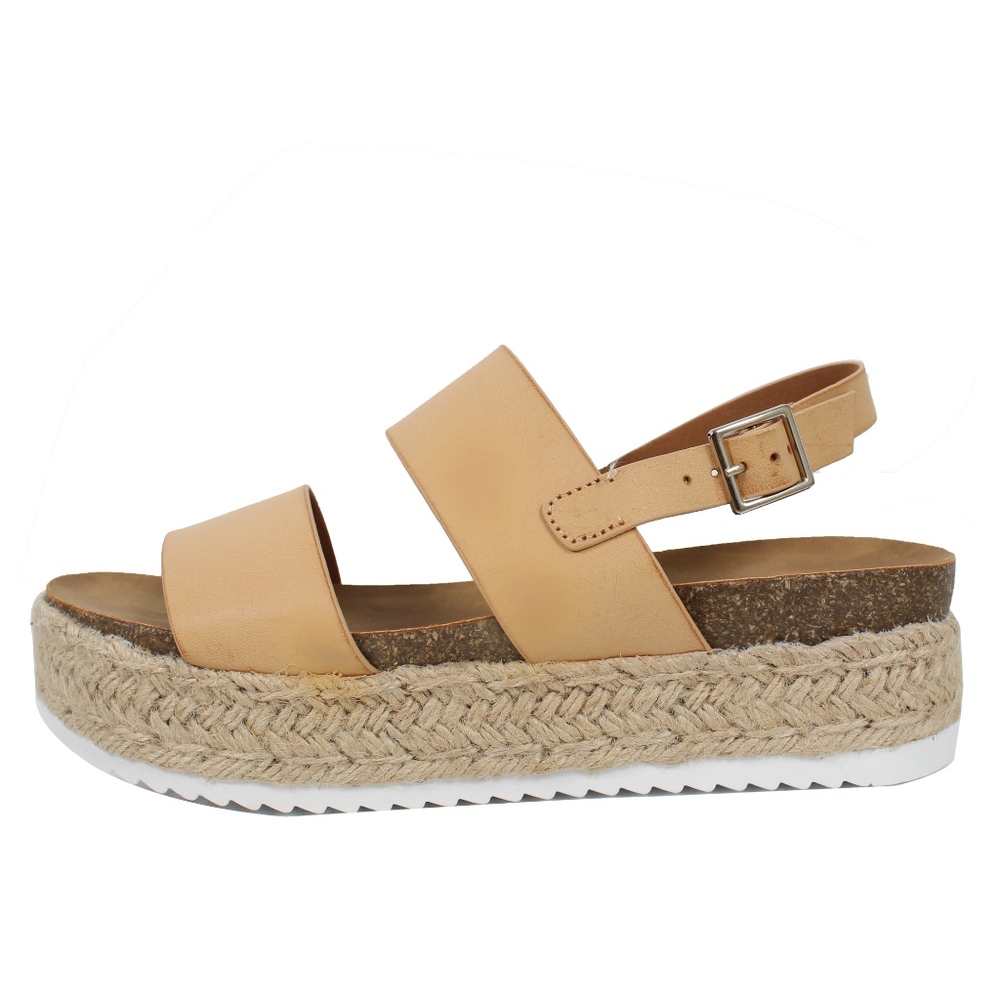 Nude Open Toe Espadrille Flatform Wedge - Picture 2 of 5